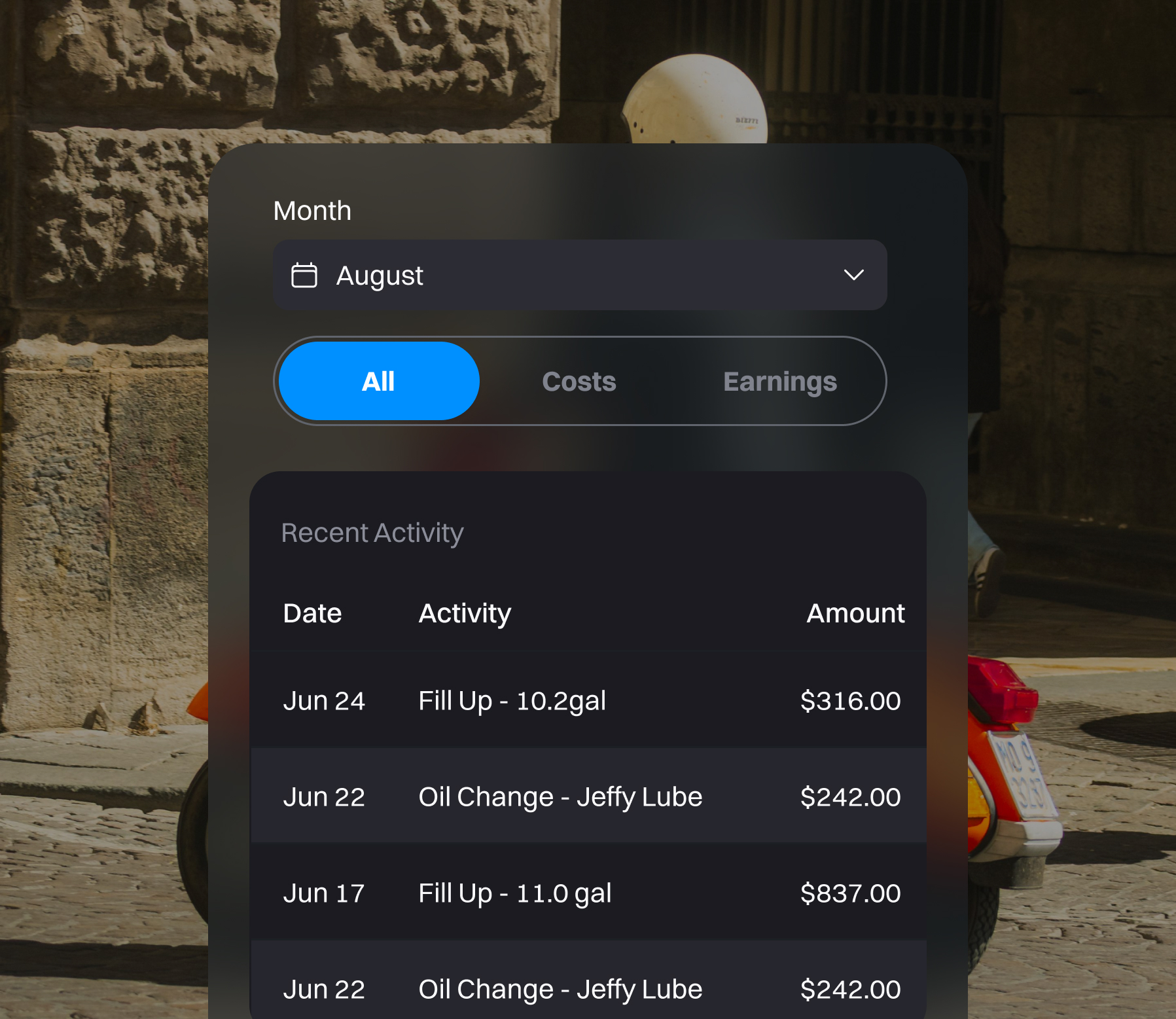 Scooter expense, charging, and maintenance tracking in TORQ Track